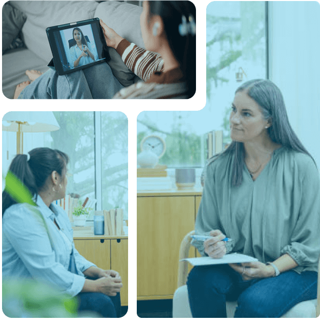 Collage of a psychiatric professional helping a patient
